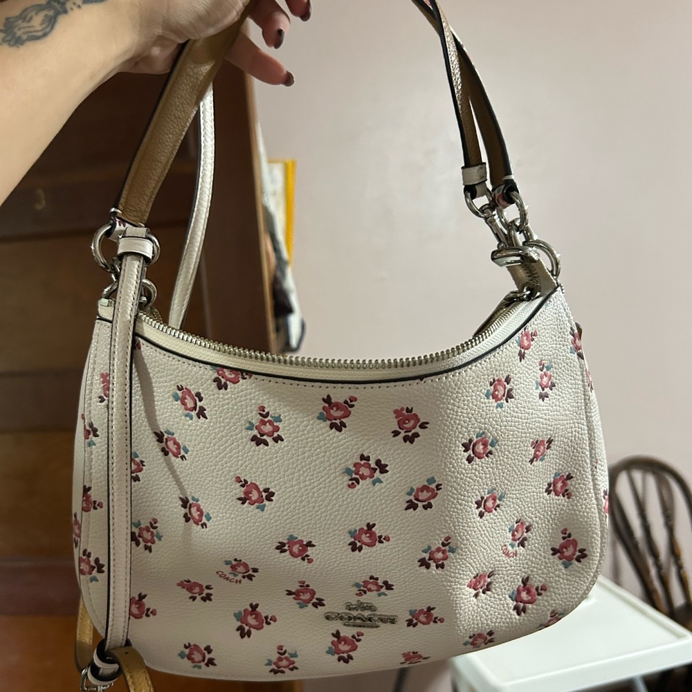 Coach Cream and Pink Floral Crossbody Bag